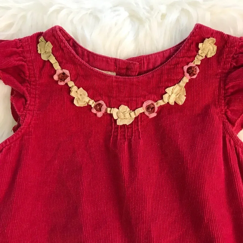 Beetlejuice Floral Ruffle Corduroy Red Toddler Dress Size 3T
